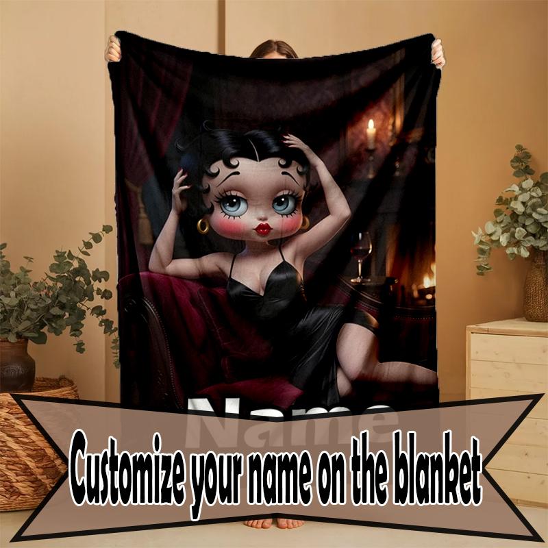 Custom Name Personalized Betty Boop Print Blanket, Home Decor, Bedroom, Sofa, Camping, Couch, Gifts for Birthday Christmas