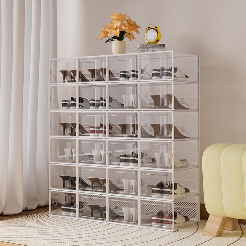 1pc Transparent Shoes Storage Box Thickened Plastic Shoes Display Stand Foldable Flip Cover Shoe Box Snap-on Shoe Organizer