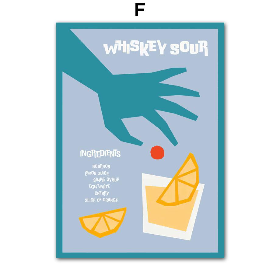 Koktejl Color Block Ručně malovaný Mojito Nástěnné umění Plátno Malba Plakáty a Tisky Severský Obývací pokoj Domácí Dekorace Nástěnná malba