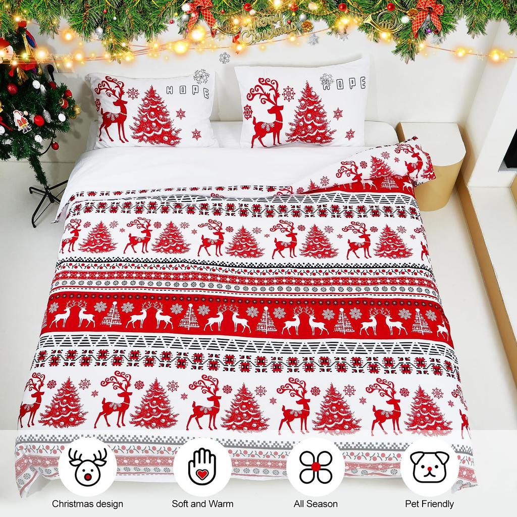 Christmas Three-Piece Quilt Cover Digital Printing Bedding Set Elk Christmas Tree Bed Cover