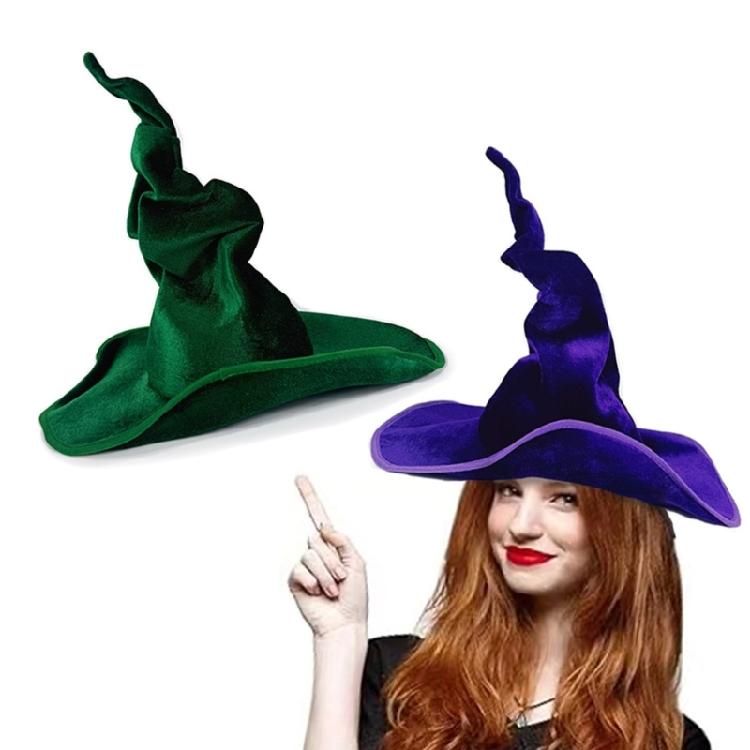 Divadelní zakřivený čarodějnický klobouk pro dospělé a teenagery Halloweenská párty Oblečení na maškarní ples Kouzelnický klobouk Pokrývka hlavy pro Cosplay událost