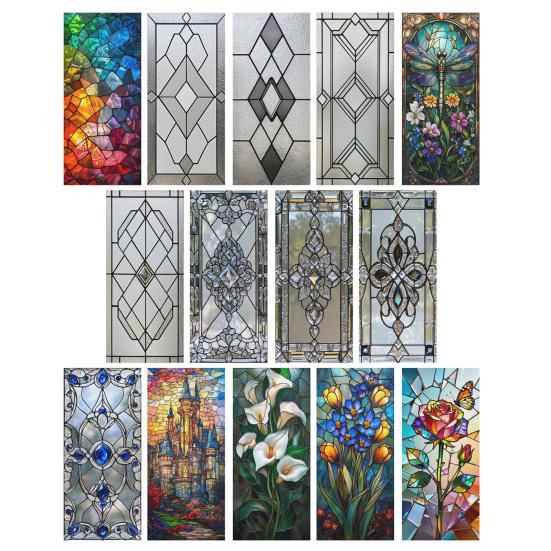 Vintage Geometrische Fenster Sichtschutzfolie Wasserdicht Wiederverwendbar UV Sonnenschutz Glasaufkleber Abdeckung Dekorativ Mattiert Buntglas Statisch Haftend