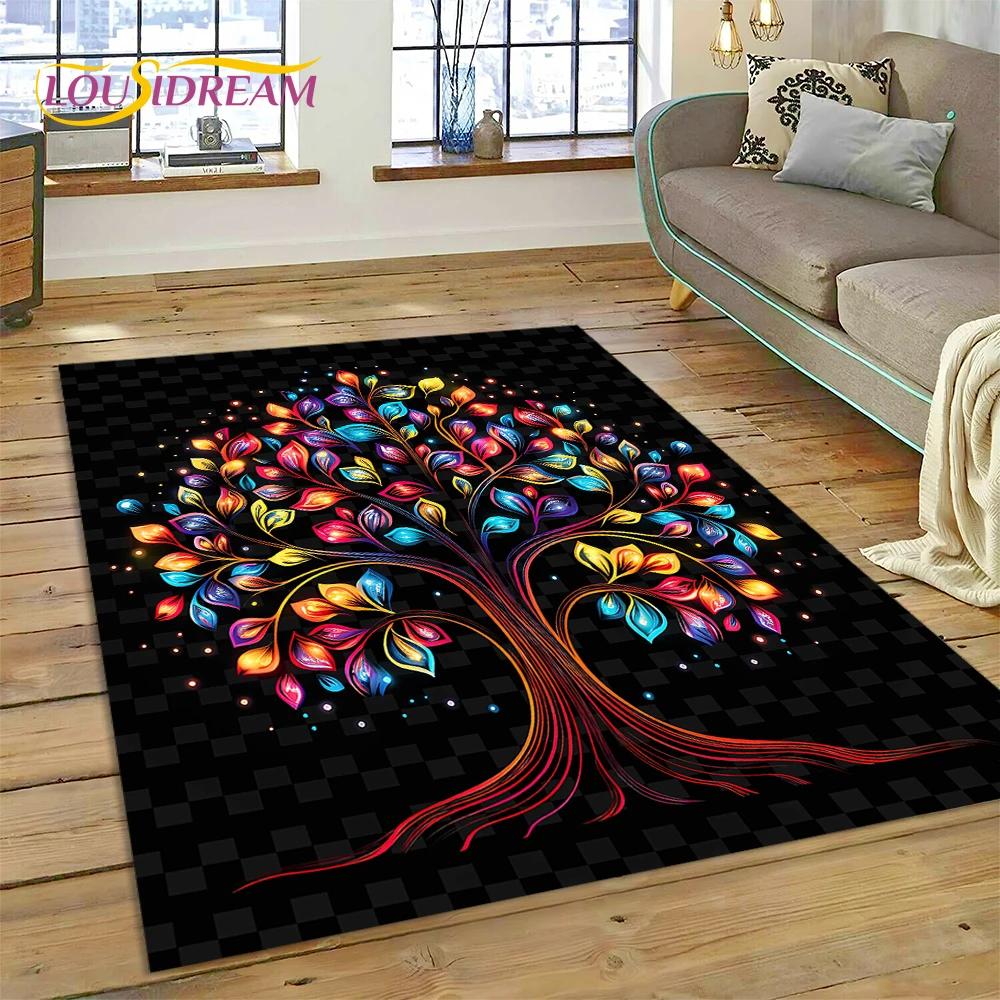 3D Hayat Ağacı Doğa Viking Yggdrasil İskandinav Halı Oturma Odası Yatak Odası Dekoru,Kaymaz Dekorasyon Kanepe Kapı Paspası Hediyesi