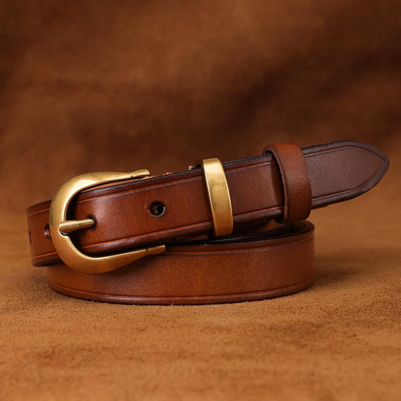 Genuine leather belt - korean style trendy top grain cowhide jeans belt
