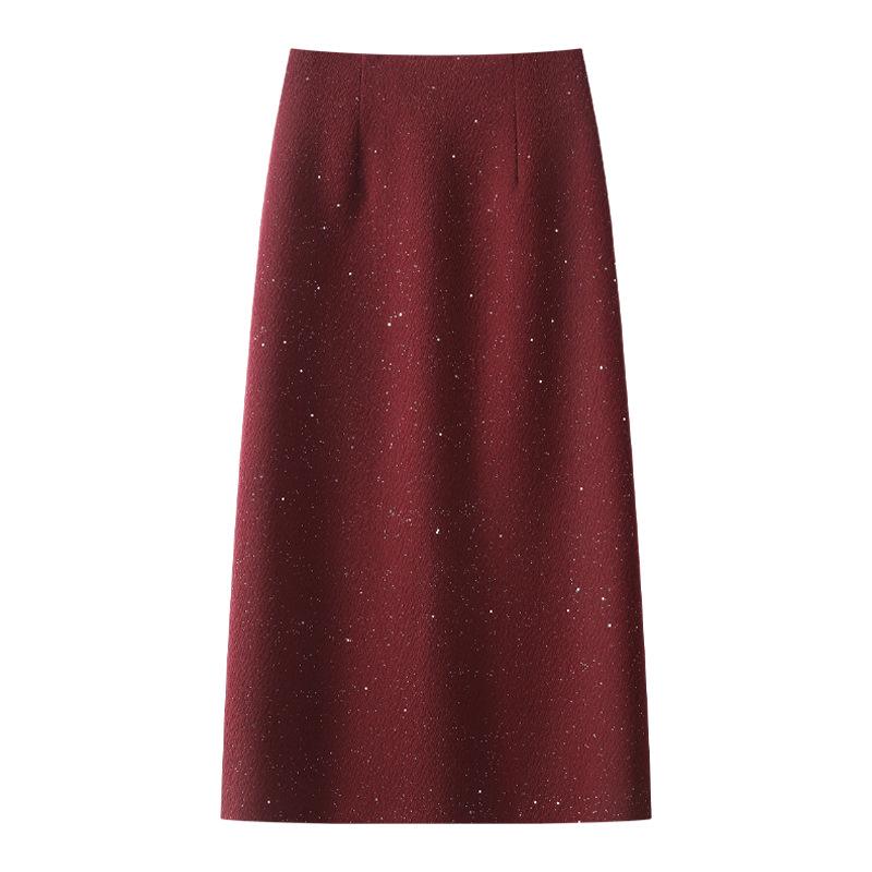 Women's Gray Wool High-Waist Bodycon Midi Skirt - Autumn/Winter 2024 A-Line Design