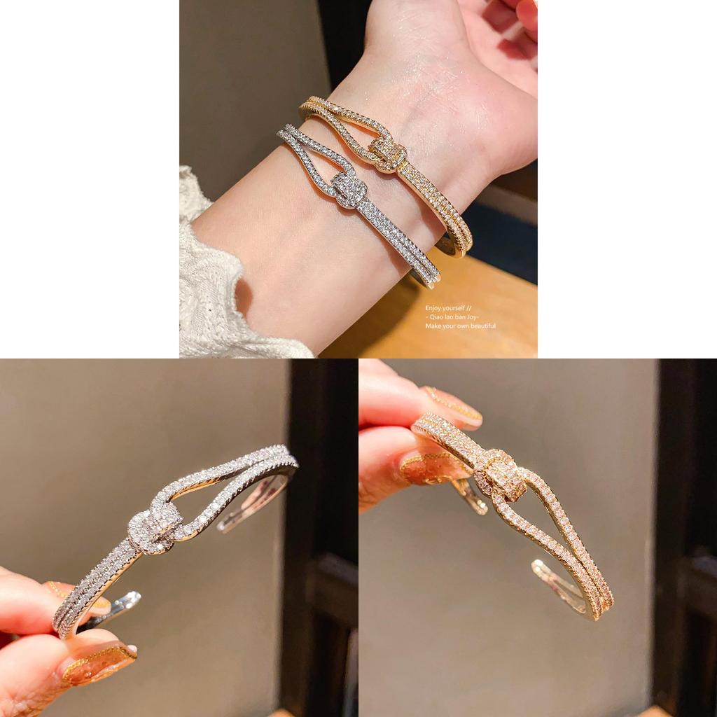 Copper Zirconia Interlocking Open Bracelet For Ladies Trendy Fashion Accessories