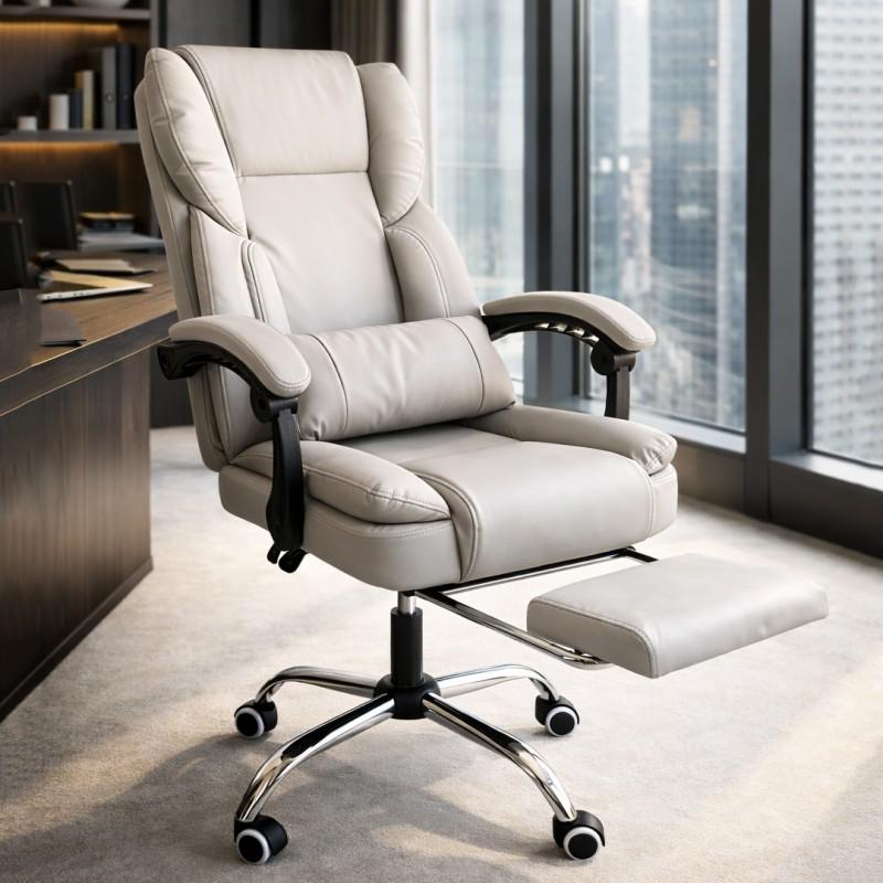 Skyline Swivel Office Chair with Footrest, Cream Eco-Leather Ko51K