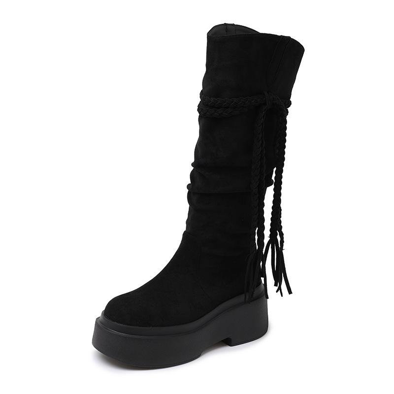 Brown Retro But Knee Thick-soled Boots Women's 2025 New Spring and Autumn Maillard Height-increasing and Thin Knight Boots