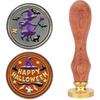 CRASPIRE 2 Style Happy Halloween Wax Seal Stamp Set Brass Sealing Stamp Heads + 1pc Wood Handle Removable Witch Hat Bat Ghost Kit for Decorating