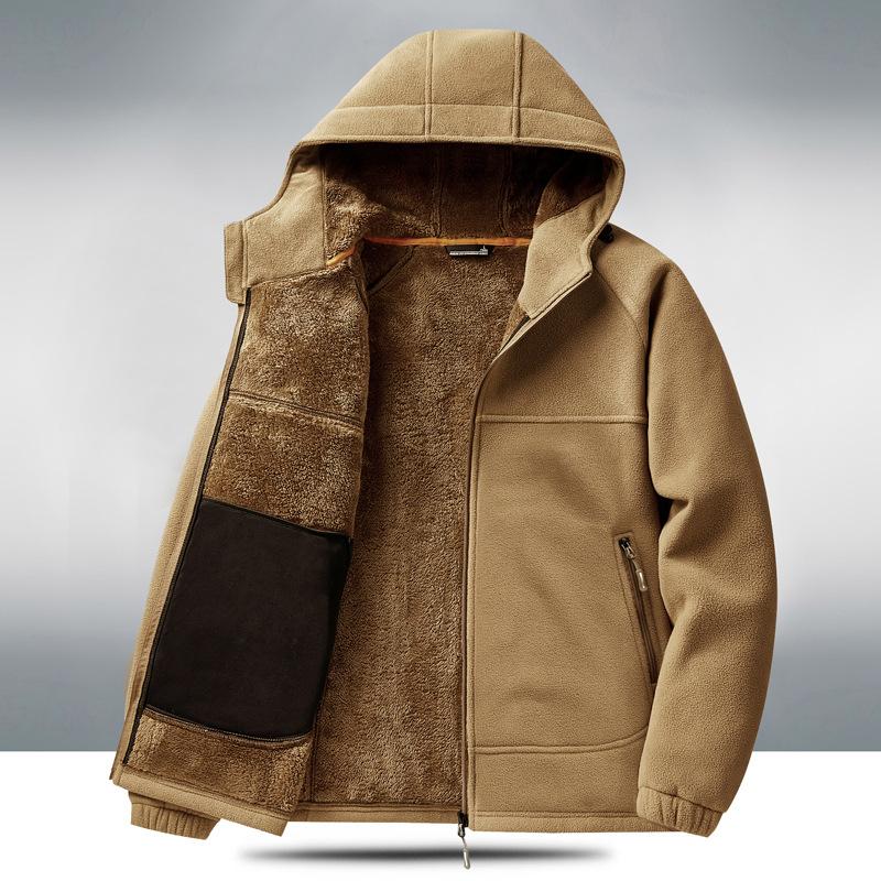 Outdoor Fleece Herren Polarfleece Warme Jacke im Herbst und Winter Freizeit Sport Kragen Mantel Dünner Samtmantel