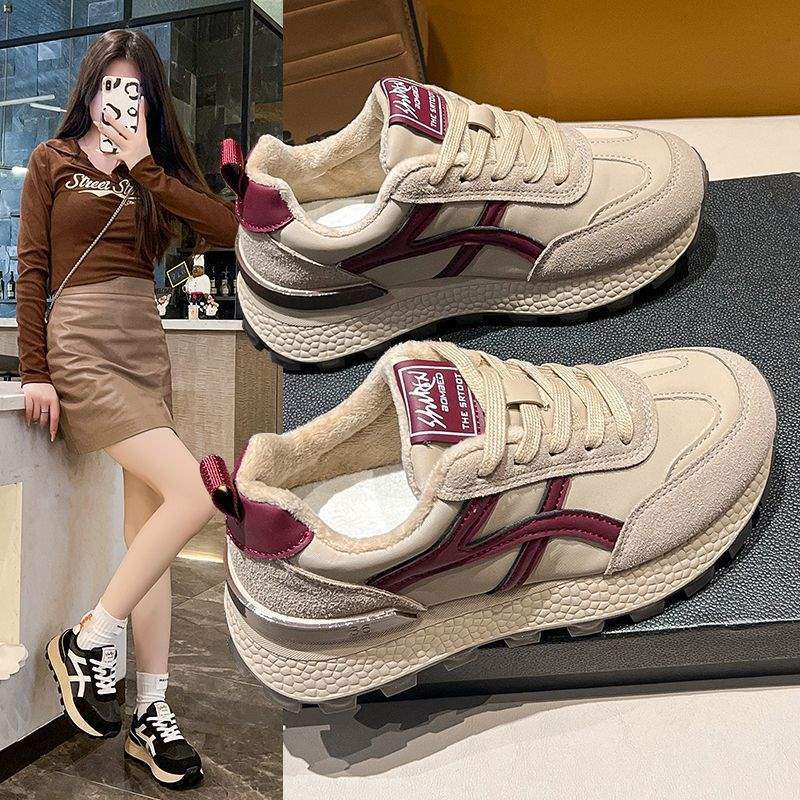Fleece Warm Sneakers Women's 2025 Winter New Versatile Running Lightweight Casual Forrest Gump Shoes Platform Dad Shoes