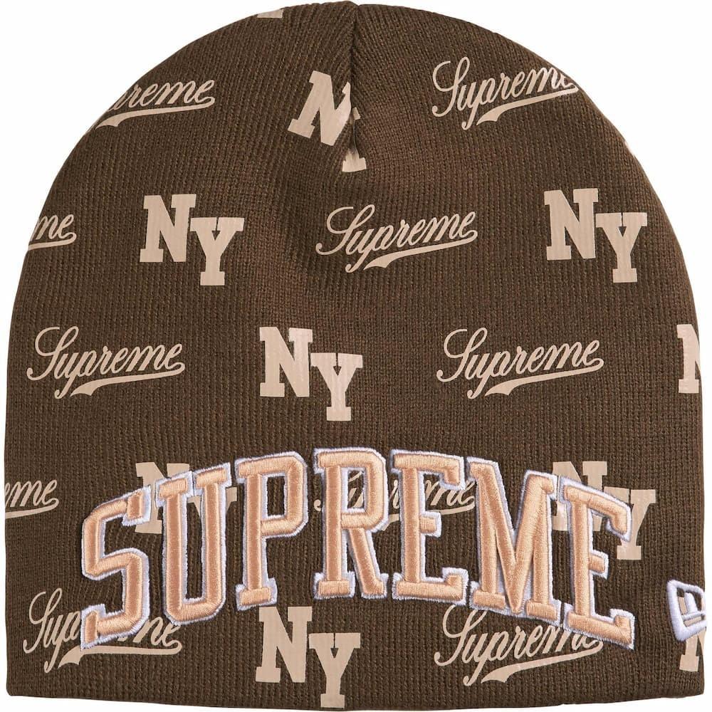 818969 Supreme New Era Monogram Beanie Brown One-Size