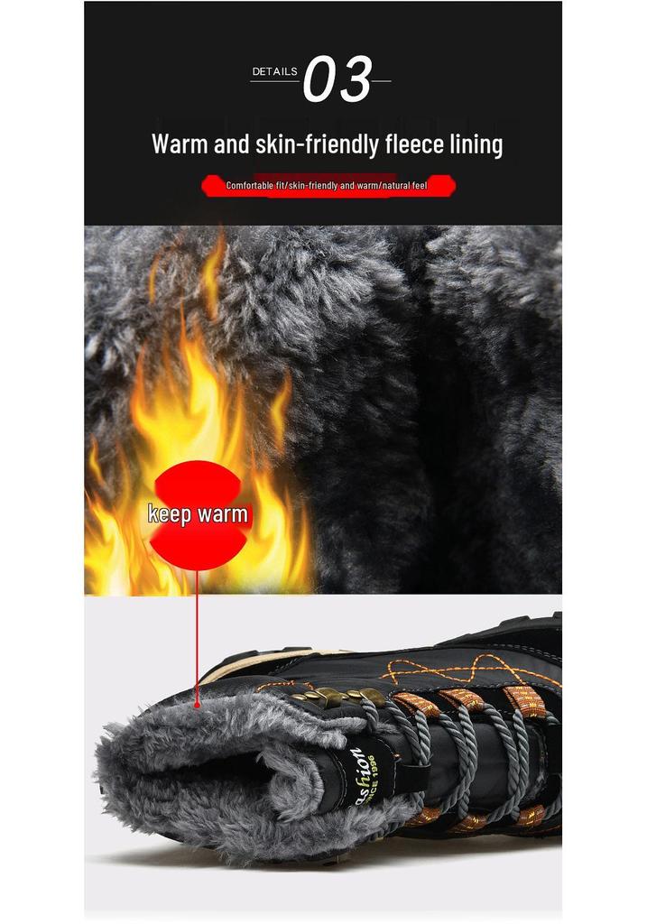 Men's Waterproof High-Top Snow Boots, Plus Velvet Lining, Non-Slip, Warm Plush, Winter Outdoor Casual Cotton Shoes