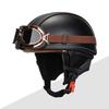 German Motorbike PU Leather Motorcycle Helmet Open Face Half Helmet Chopper Biker Pilot Black Helmet with Free Goggle