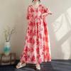 Krátký rukáv Plus size Bavlněné vintage květinové nové šaty pro ženy ležérní volné dlouhé letní šaty