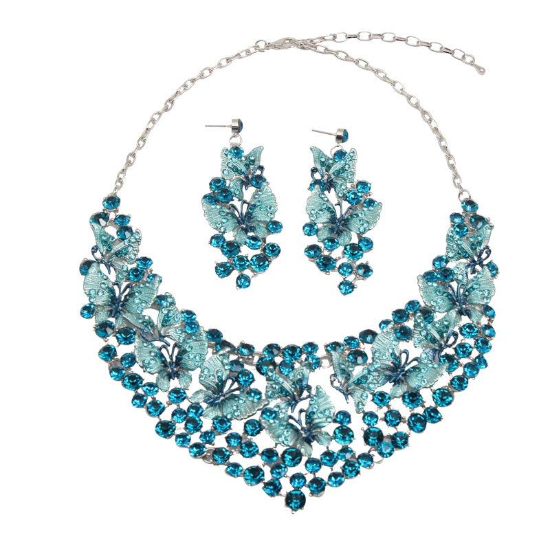 Exaggerated Butterfly Painting Oil Diamond Necklace Earrings Set Banquet Dress Women's Accessories