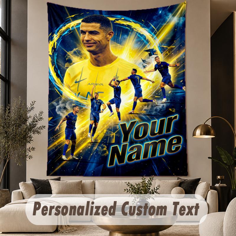 Custom Text Tapestry Cristiano Ronaldo Print Wall Tapestry Indoor Living Room Wall Decor