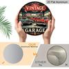 2D Flat, 1pc Vintage Aluminum Round Wall Plaque - Retro Garage Metal Sign with Classic Cars & Tools Design, Americana Decor for Bars, Cafes