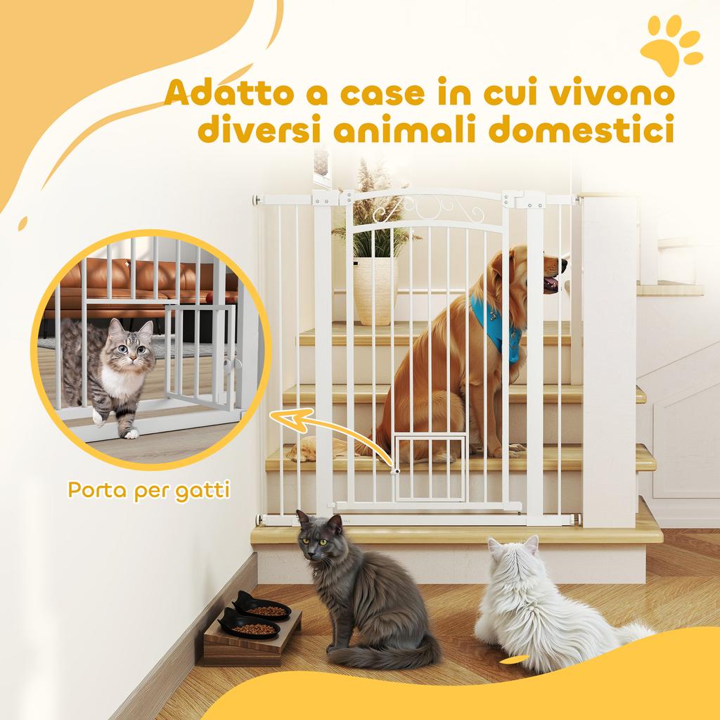 Adjustable Dog Gate with Extensions and Cat Door, 76-104x106cm, White