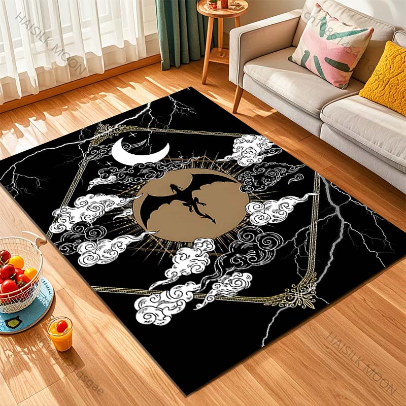 1PC Dragon Under Moon In Clouds Pattern Rug Carpets for Bedroom Living Room Sofa Mat Creative Door Mat Cloakroom Home Decor