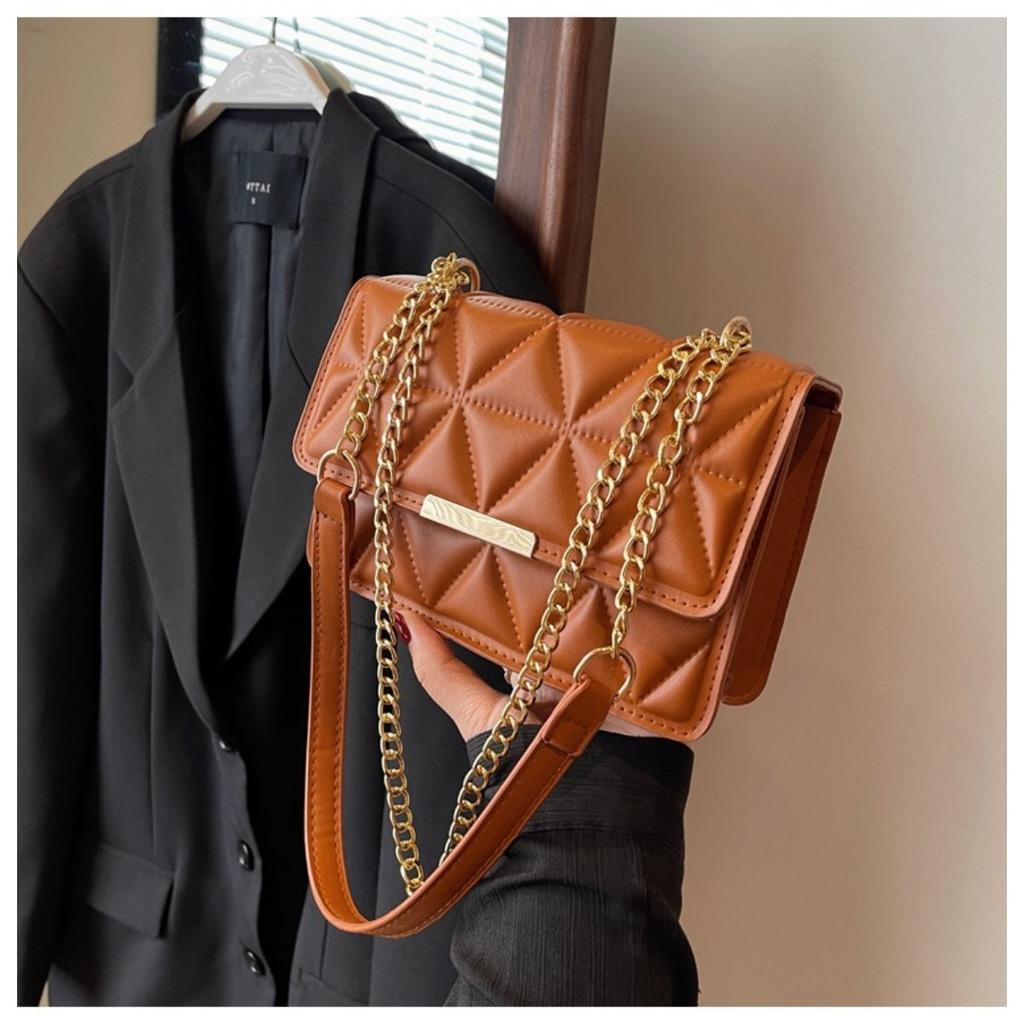 Ladies, Crossbody Bag, Adjustable, Gold Chain Shoulder Strap, Magnetic Buckle Closure, Multifunctional Clutch, Handbag