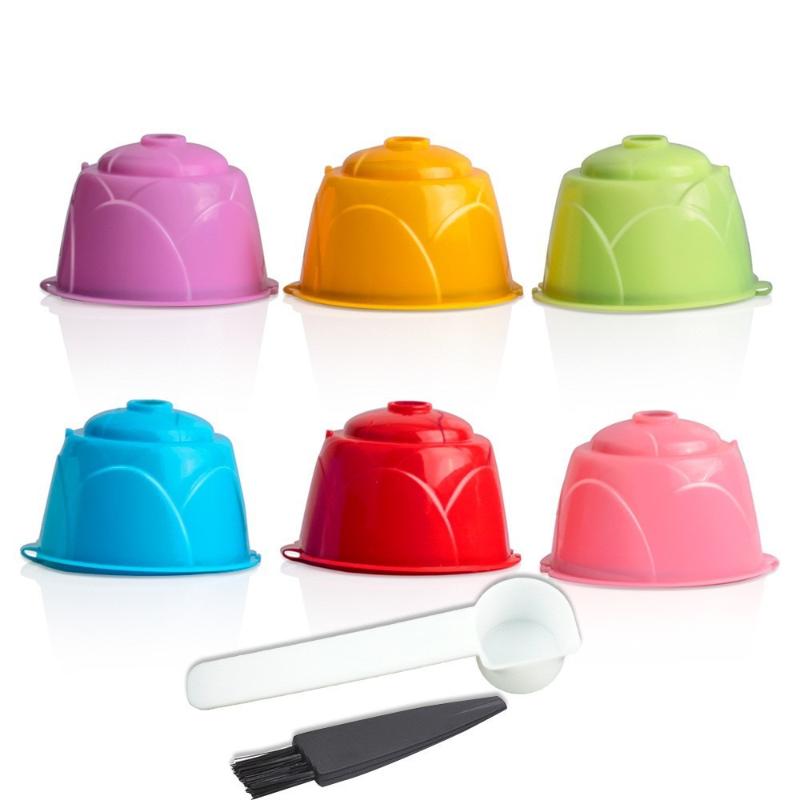 Reusable Rose Coffee Capsule Filter Cup Set for Dolce Gusto Coffee Maker with Spoon Brush Refillable Coffee Capsule Filter Cup