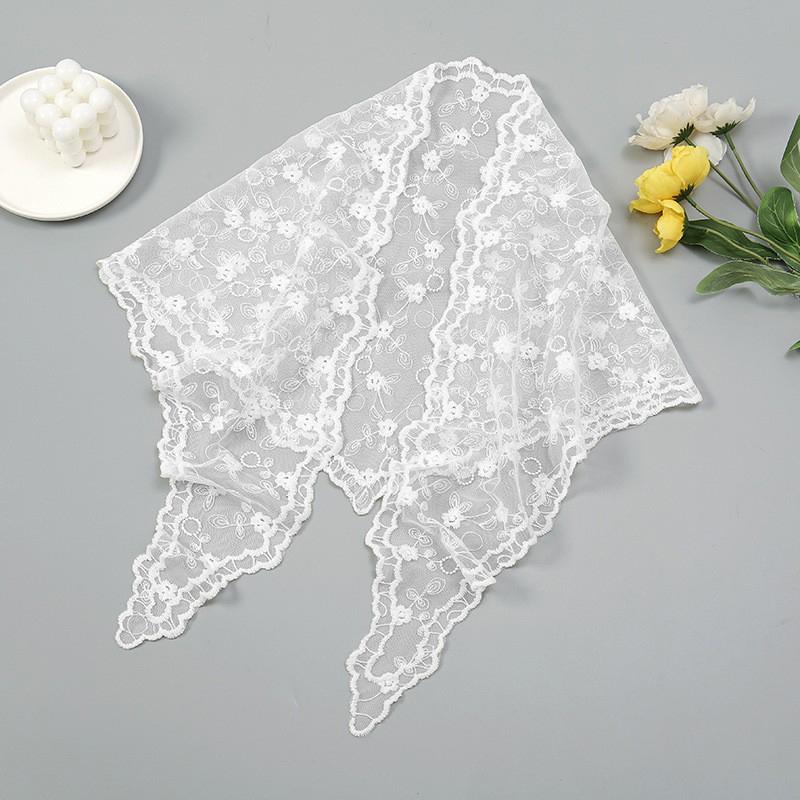 

Stylish New Plain Triangle Hijab For Women Scarf Lace Shawl Wraps Embroidery Elegant Summer Thin Sunscreen Scarves Shawl