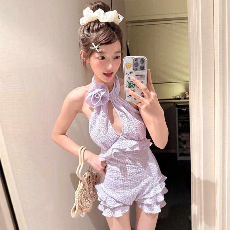 

High-quality Purple Dopamine One-piece Swimsuit Women s Small Breasts Gather To Show White Pure Desire Sweet Girl Vacation In Hot M фиолетовый