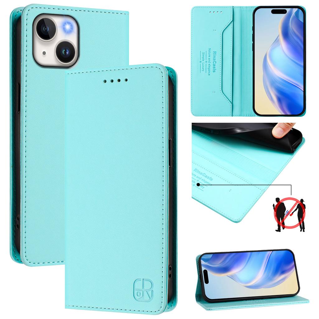 For iPhone 15 Leather Case RINACASIS RC01 Phone Cover with RFID Blocking Wallet Stand