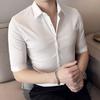 Men's Shirt Three-quarter Sleeve Korean Thin Business Hairstylist Casual Formal Wear Striped Short-sleeved Slim Half-sleeved