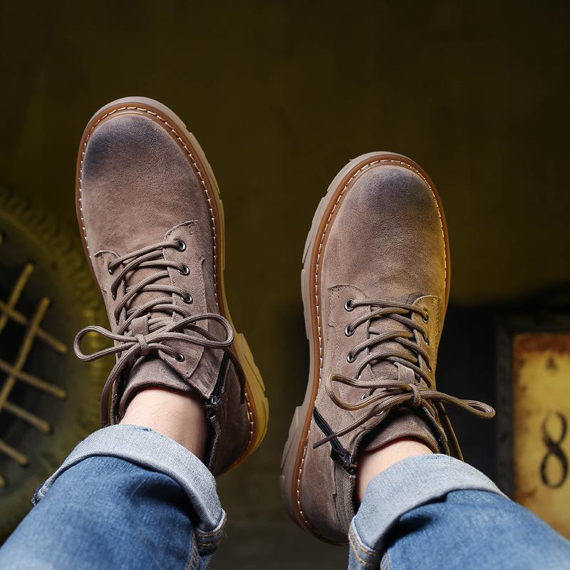 Men's 2020 Winter British High Top Genuine Leather Matte Boots