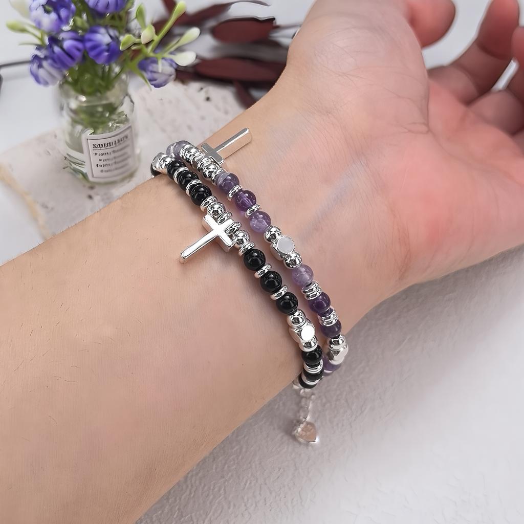 Bransoletka z okrągłych koralików Seria Krzyżowa Unisex Ręcznie robiony Design Styl Jesień Zima Wszechstronna Codzienna Biżuteria Ręczna