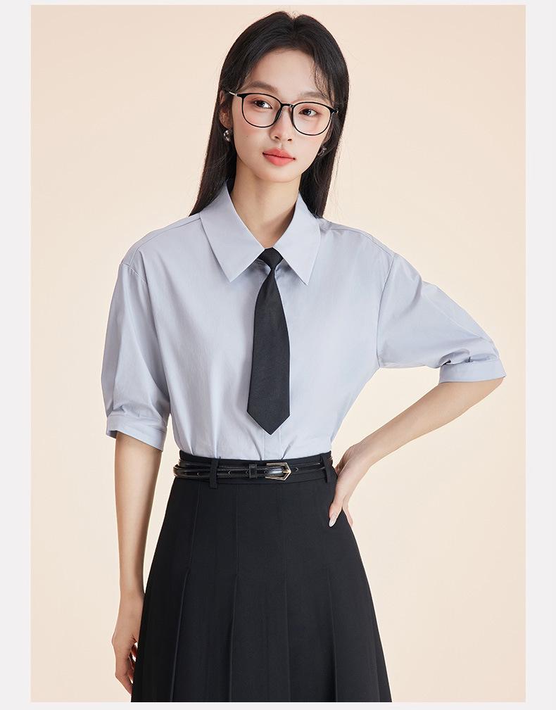 Women's Short-Sleeve White Wrinkle-Resistant Professional Shirt and Suit Dress Set for Work or Interviews