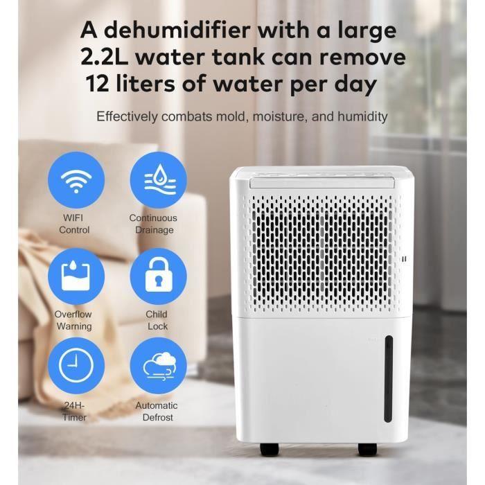 Pasapair Déshumidificateur Portable 12L Pour Des Pièces Jusqu'à 120m³20 M²,3 Modes,Affichage numérique,Capteur d'humidité,Arrêt