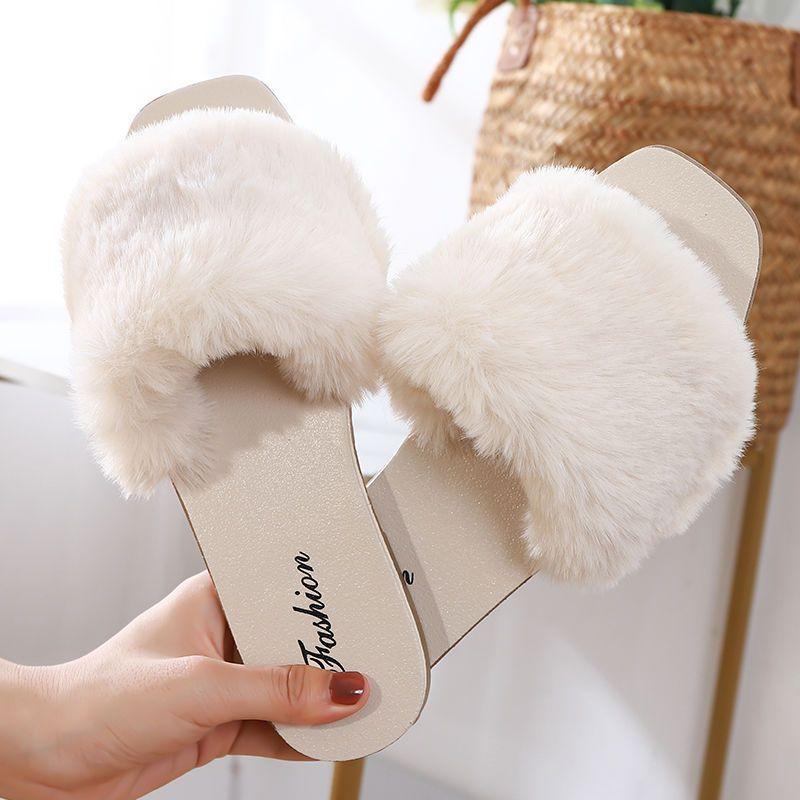

Тапочки Mao Mao женская уличная обувь 2025 новая кроличий мех стелька модная обувь весенние домашние тапочки из кроличьего меха хлопковые тапочки осенние и летние 36