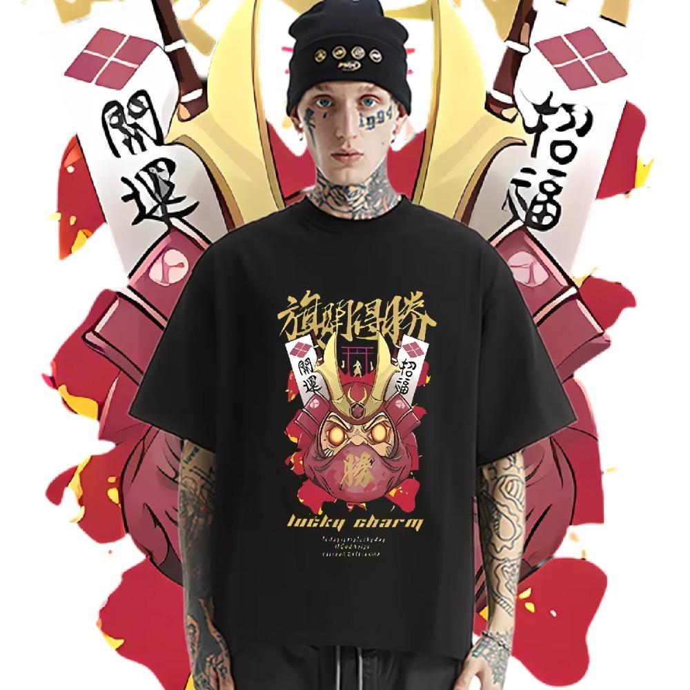 Mask O-Neck Loose Big Size Clothes Vintage Men's Shirt Graphic Printing Hip Hop Tops Casual Comfort Tees Comfy Stretchy T-shirt