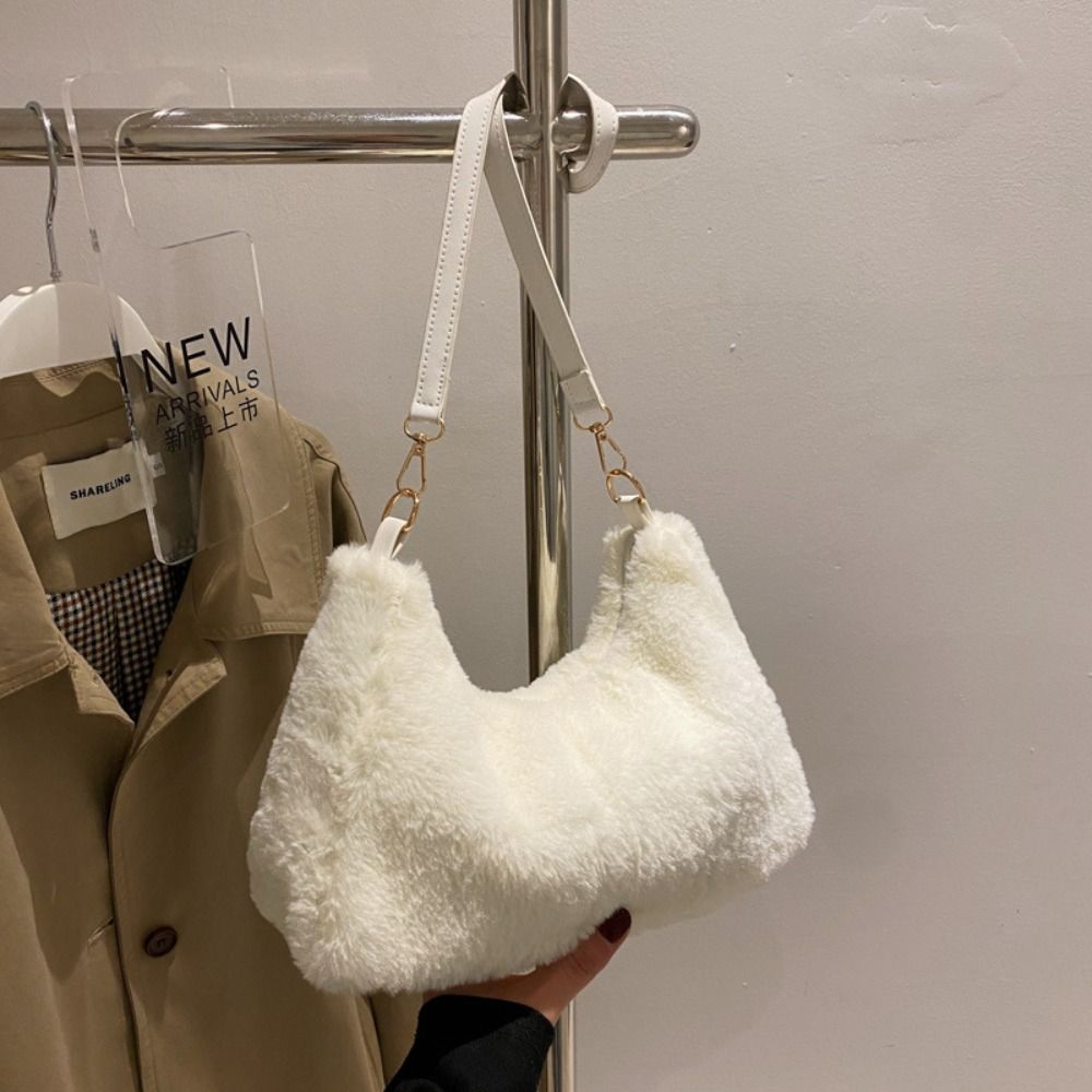 Luxury Faux Fur Fashion Mini Tote Bag Women Handbags Designer Lady Purses Fluffy Soft Plush Shopper Bag Warm Winter