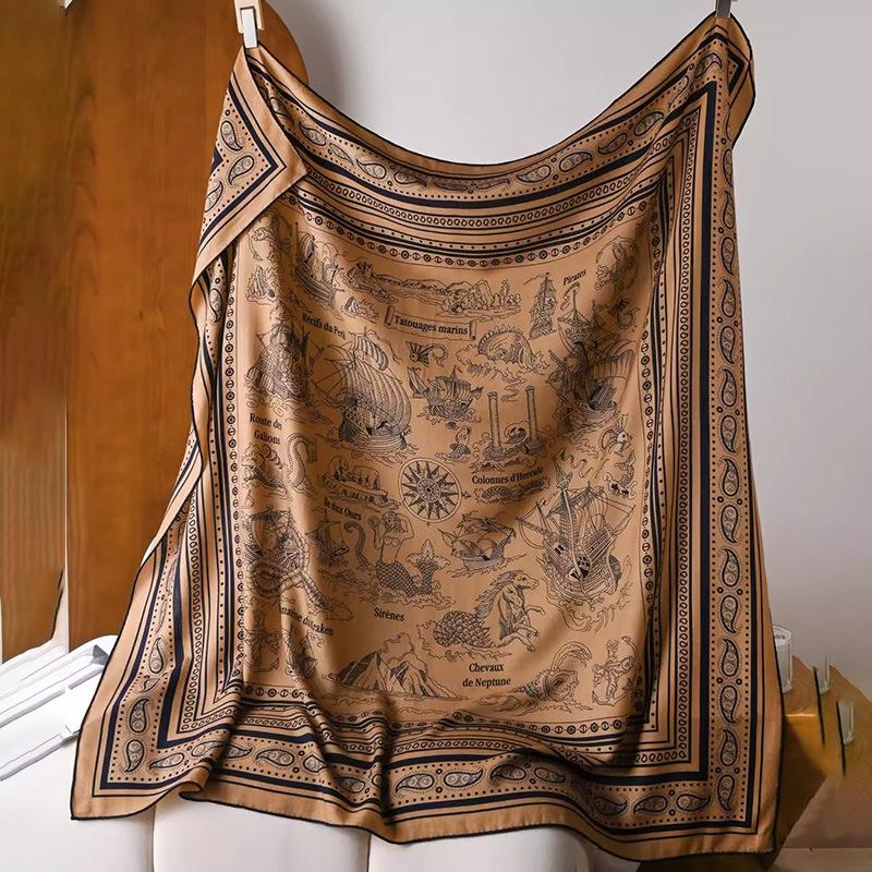 Mulberry Silk Wool 135 Silk Wool Blended Coffee Caramel Sailor Scarf