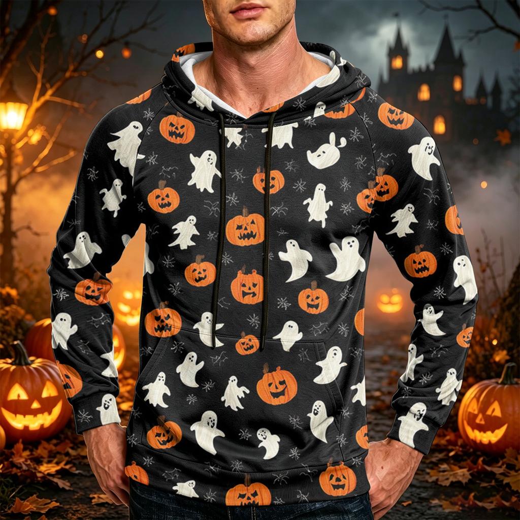 Men's Loose Fit Hoodie with Pocket Drawstring Printed Design for Casual Everyday Wear
