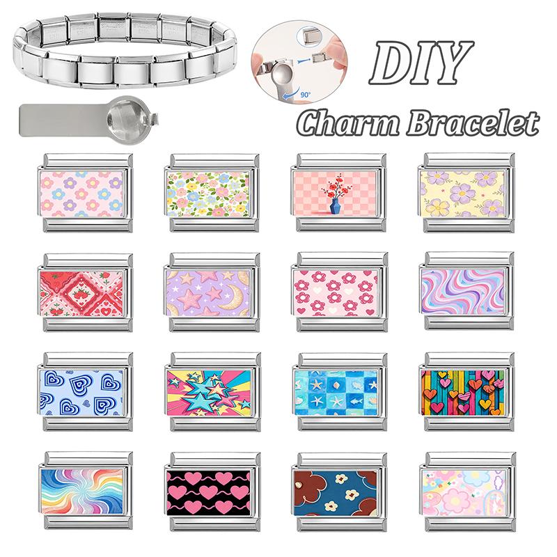9MM Original Design Dream Star Moon Flower Starfish Heart Strawberry Stainless Steel Charm Italian Bracelet Link Making DIY Gift