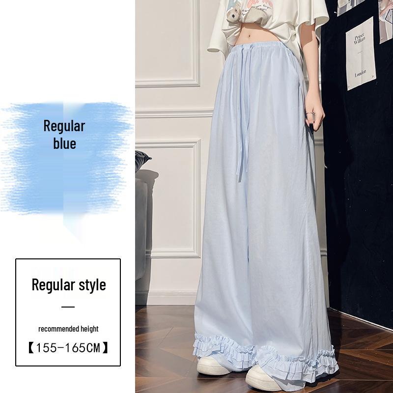 Women s High-Waist Ice Silk Wide-Leg Lace Pants - Summer Casual Slimming Drape M