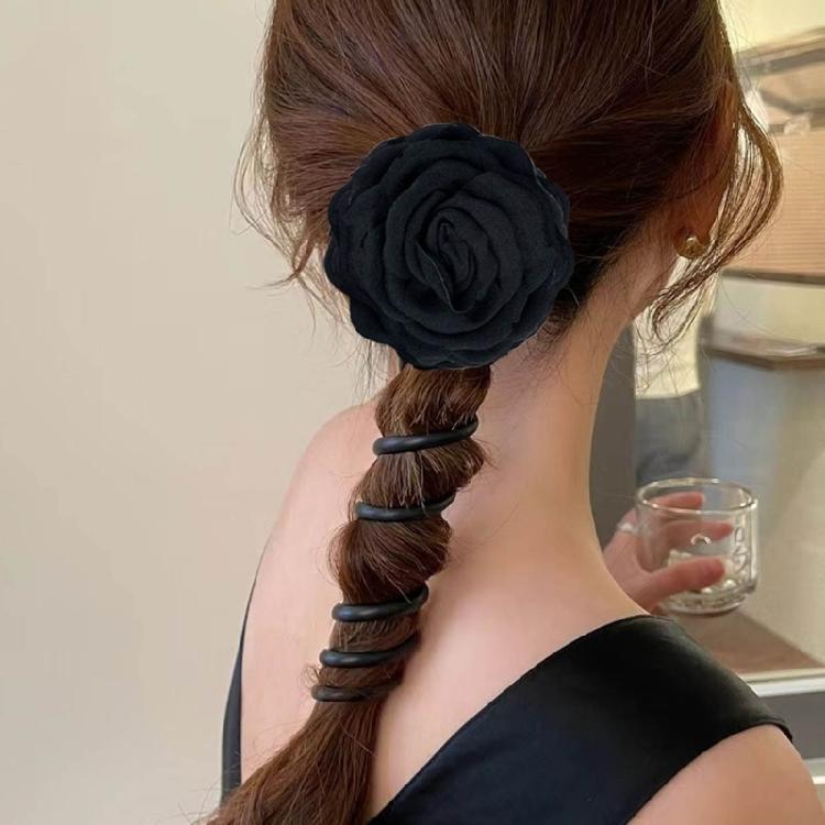 Set of 2 Camellia Stretchy Ponytair Holders Elegant Telephone Wire Hair Bands