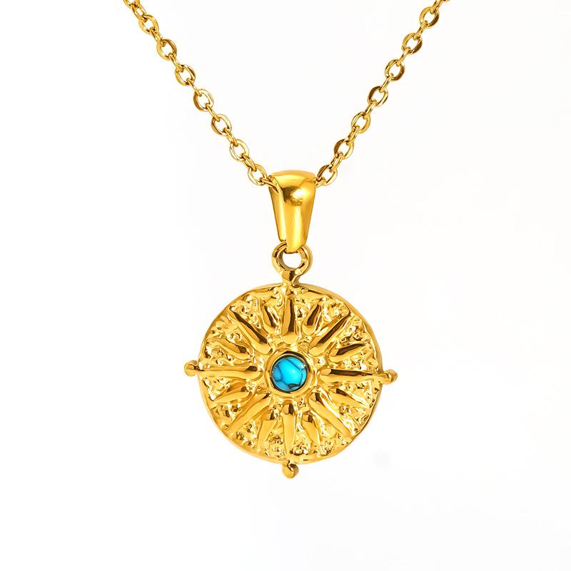 Retro Turquoise Titanium Steel Necklace Medium Antique Temperament Simple Light Luxury Pendant Spot