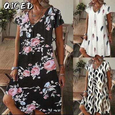 Fashion Summer Spring Short Sleeve V-Neck Casual Dresses