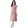 Shirt French Matching Fabric Waist Midi Solid Slimming Pink [blue Beryl] [Blue Beryl] Dress, Sleeves, Belt, Definition, Length, A-line, Color, Effect,