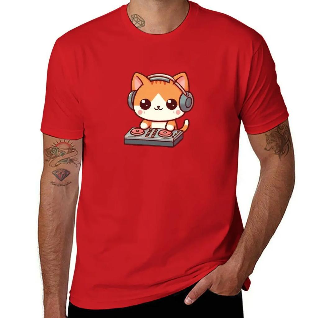 Music Lover Orange Cat T-Shirt Shirts Graphic Oversized Graphic Tee T Shirts for Men Graphic
