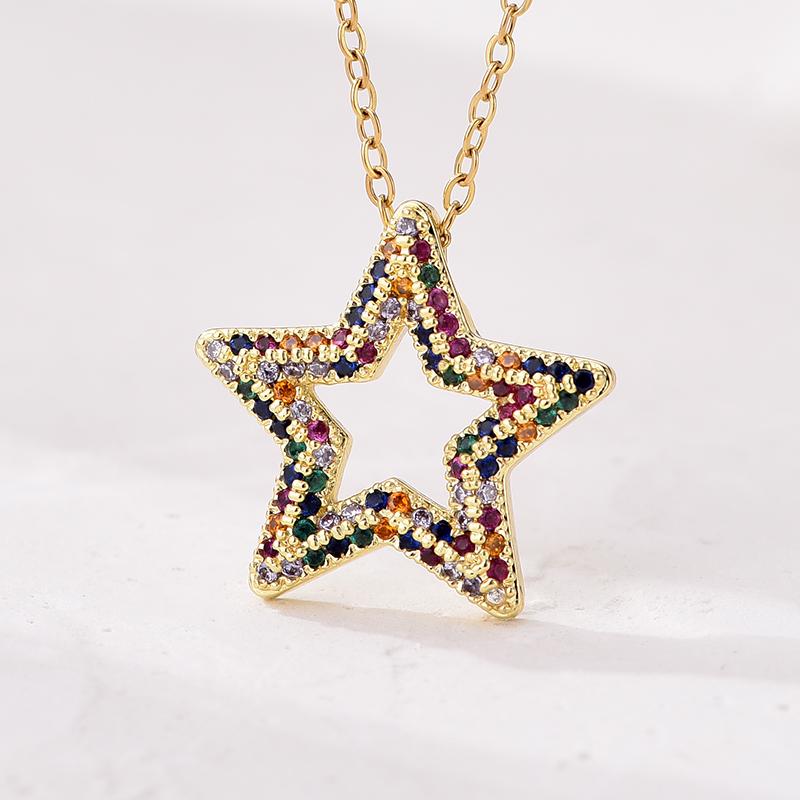 Trendy Multicolor Star Zincon Pendant Necklace For Women Stainless Steel Chain Choker Vintage Necklace Female Daily Jewelry Gift
