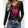 Sommer Damen 3D-Druck V-Ausschnitt Langarm T-Shirt Mode Vielseitig Atmungsaktiv Trend Lässig