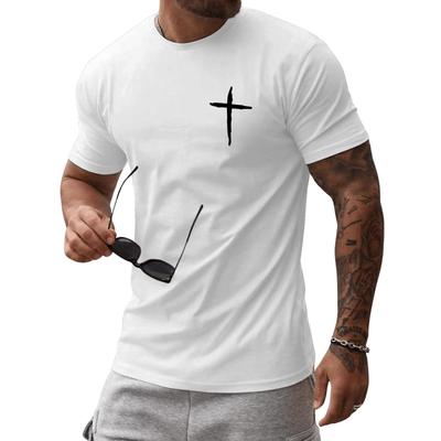 Minimalistisches Herren-T-Shirt mit handgezeichnetem Kreuz-Print, dezentes lässiges Streetwear-Oberteil mit kurzen Ärmeln
