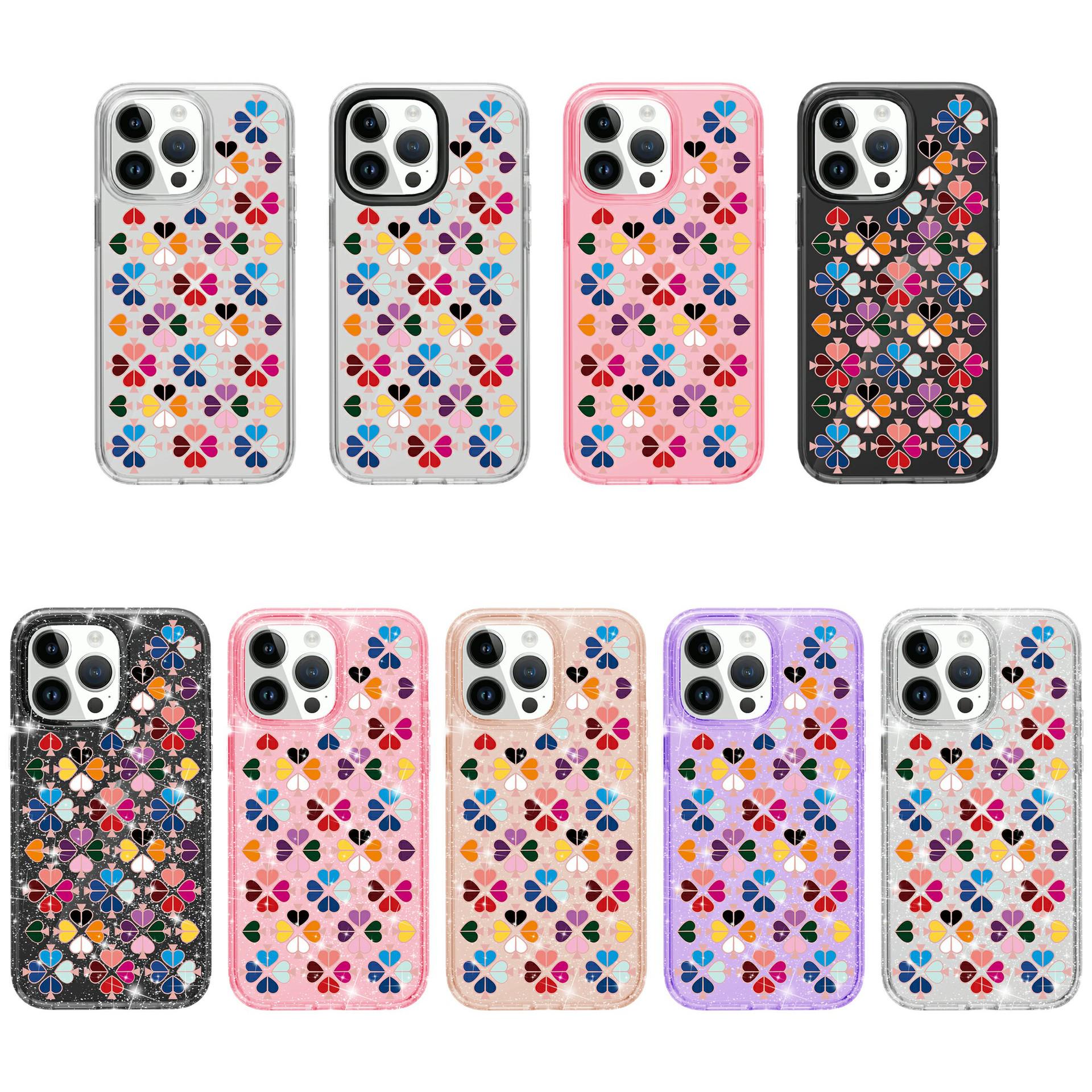 iPhone 15 Plus Four-Leaf Clover Heart Pattern Magnetic Clear Glitter Phone Case iPhone 13 Pro